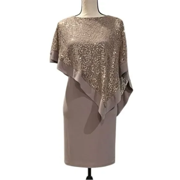 R&M Richard’s Asymmetrical Sequin Patterned Poncho Sheath Dress - Picture 2 of 11